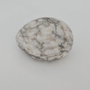 Vintage White and Gray Alabaster Egg With Flat Side